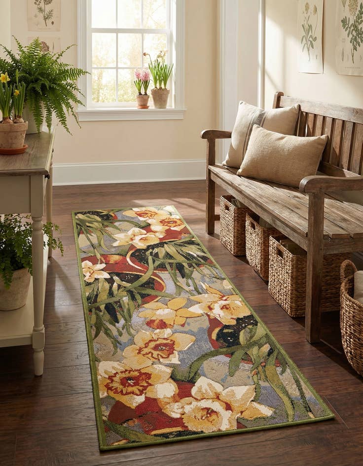 Detail image of 2' x 6' Easy-Clean Botanical Indoor / Outdoor Runner Rug