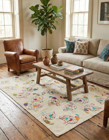 5' 2 x 6' 1 Hand Woven Kilim Suzani Wool Rug