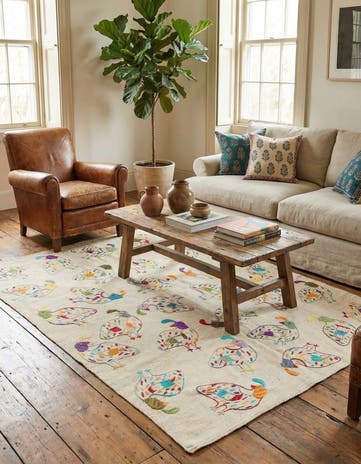 5' 2 x 6' 1 Hand Woven Kilim Suzani Wool Rug