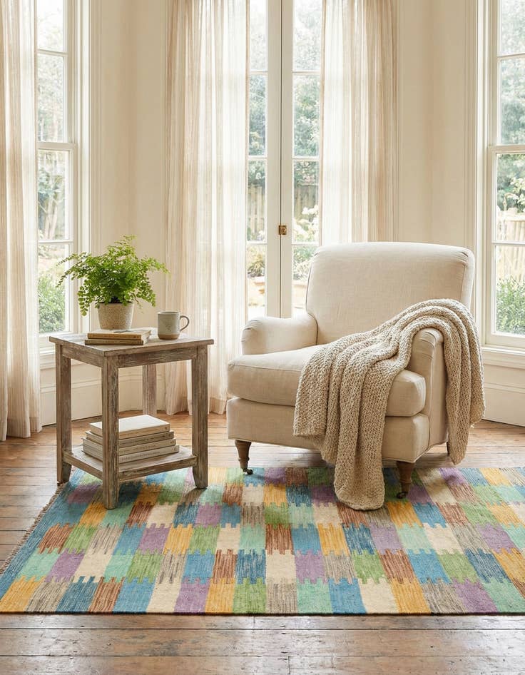 Detail image of 4' 2 x 5' 8  Hand Woven Kilim Maymana Wool Rug