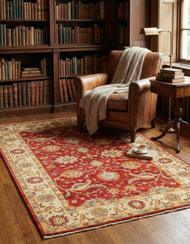 Detail image of 3' 4 x 4' 10  Hand Knotted Peshawar Ziegler Rug