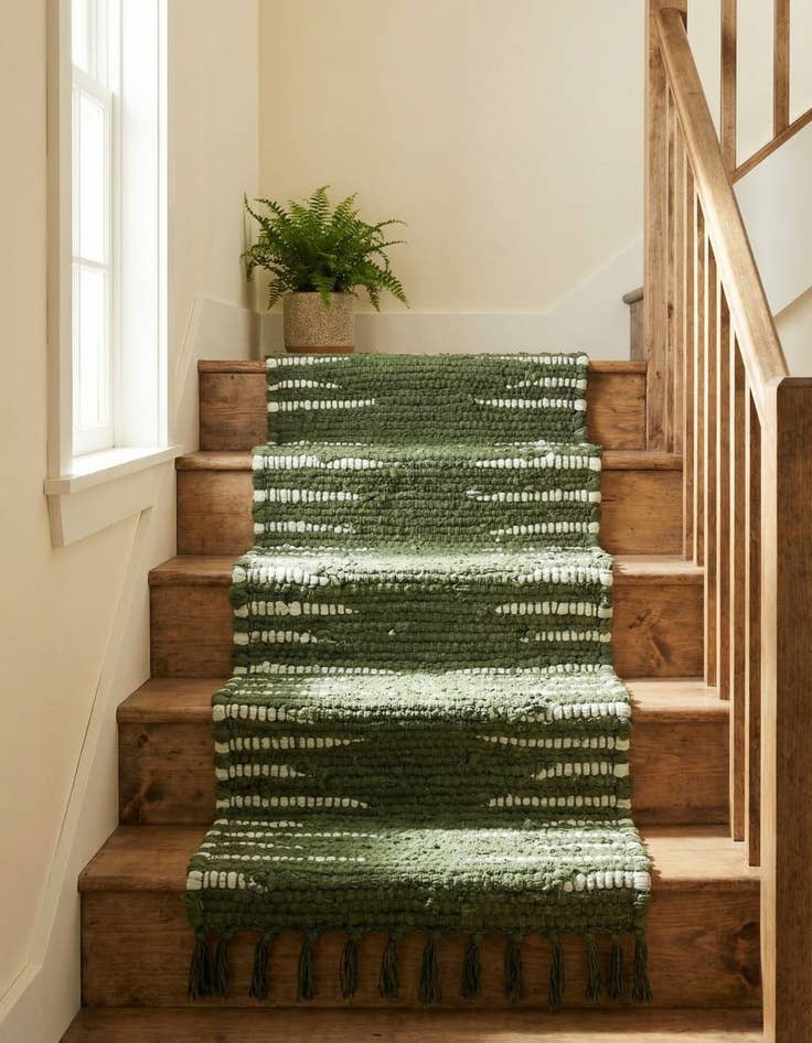 Detail image of 0' 9 x 2' 6  Hand Woven Chindi Cotton Stair Rug