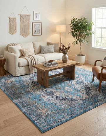 Blue Washable Mangata Square Rug