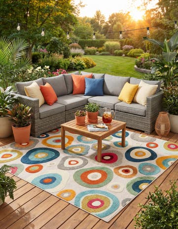 Multi Beige Easy-Clean Casablanca Indoor / Outdoor Square Rug