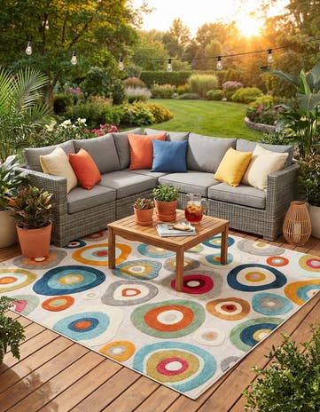 Multi Beige Easy-Clean Casablanca Indoor / Outdoor Square Rug