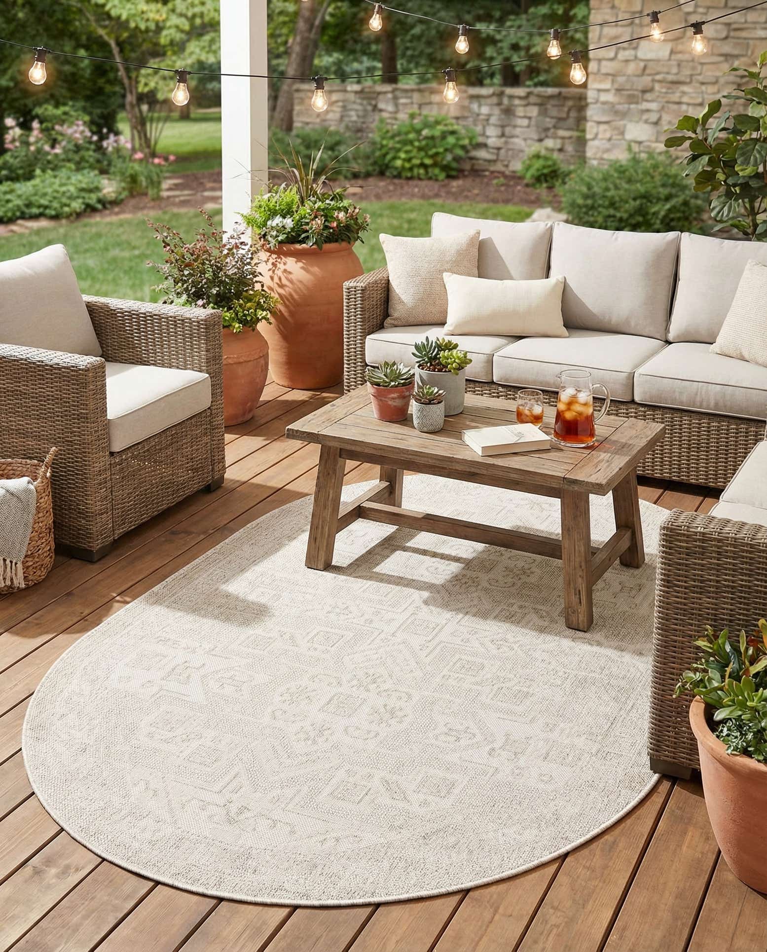 5' 3 x 8' Easy-Clean Aztec Indoor / Outdoor Oval Rug