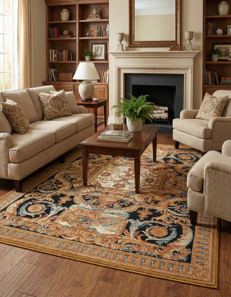 Detail image of 5' 3 x 8'  Washable Traditional Indoor / Outdoor Rug