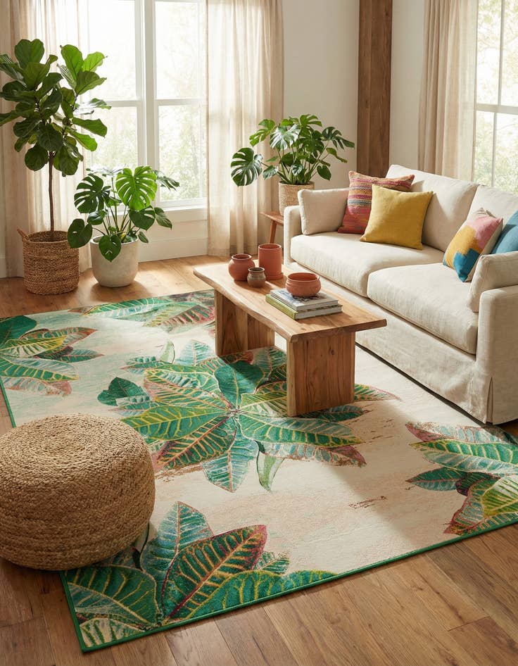 Detail image of 10' x 14' 2 Easy-Clean Botanical Indoor / Outdoor Rug