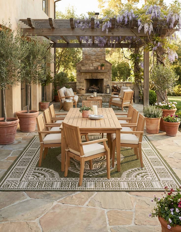 Detail image of 12' x 12'  Washable Traditional Indoor / Outdoor Square Rug