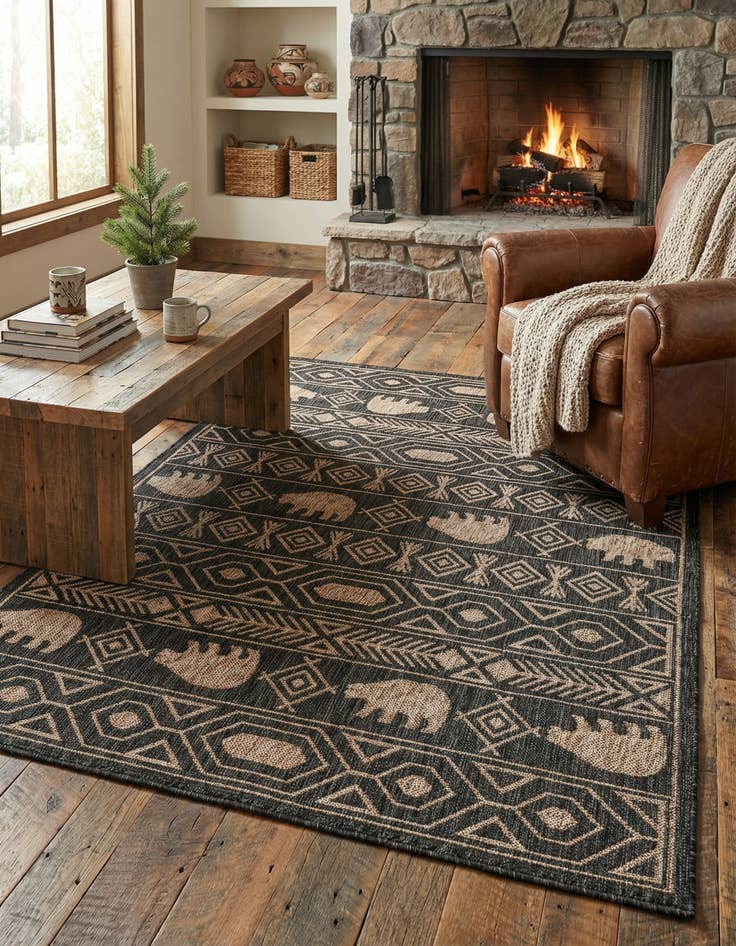 Detail image of 4' x 6'  Washable Southwestern Indoor / Outdoor Rug