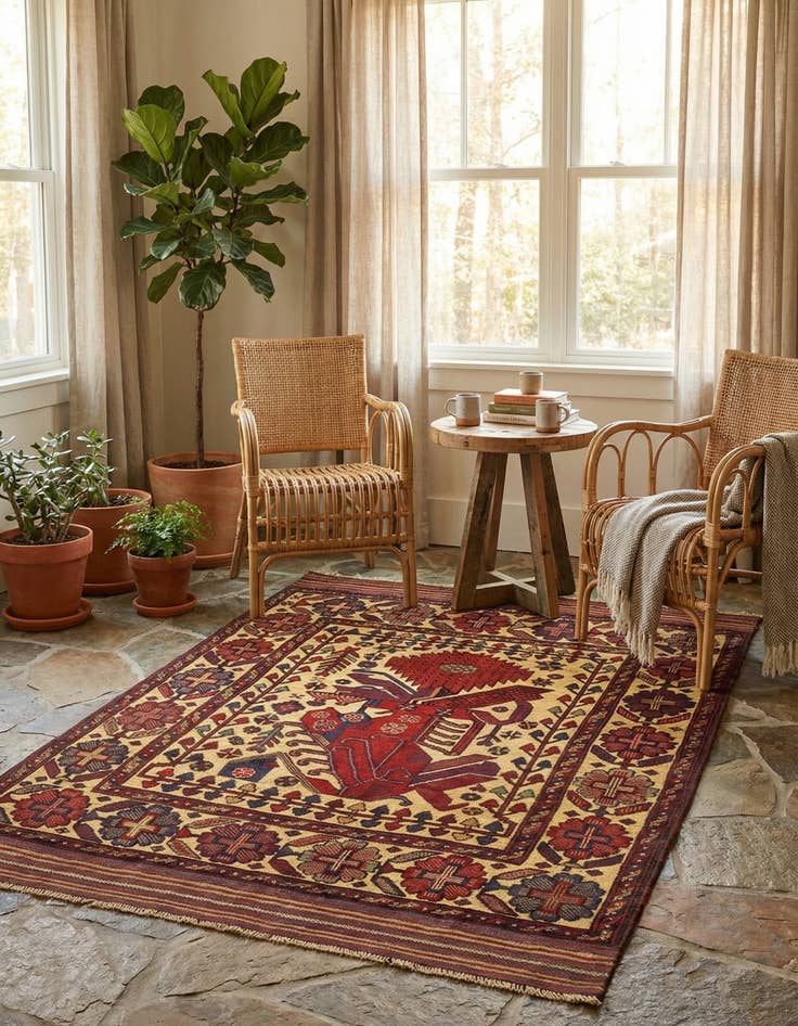 Detail image of 4' 4 x 5' 7  Hand Knotted Sumak Wool Rug