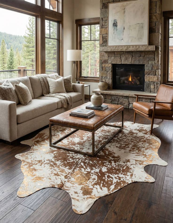 Detail image of 6' 7 x 7' 7 Cowhide Leather Rug