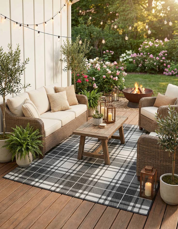 Detail image of 7' 10 x 7' 10  Washable Checkered Indoor / Outdoor Square Rug