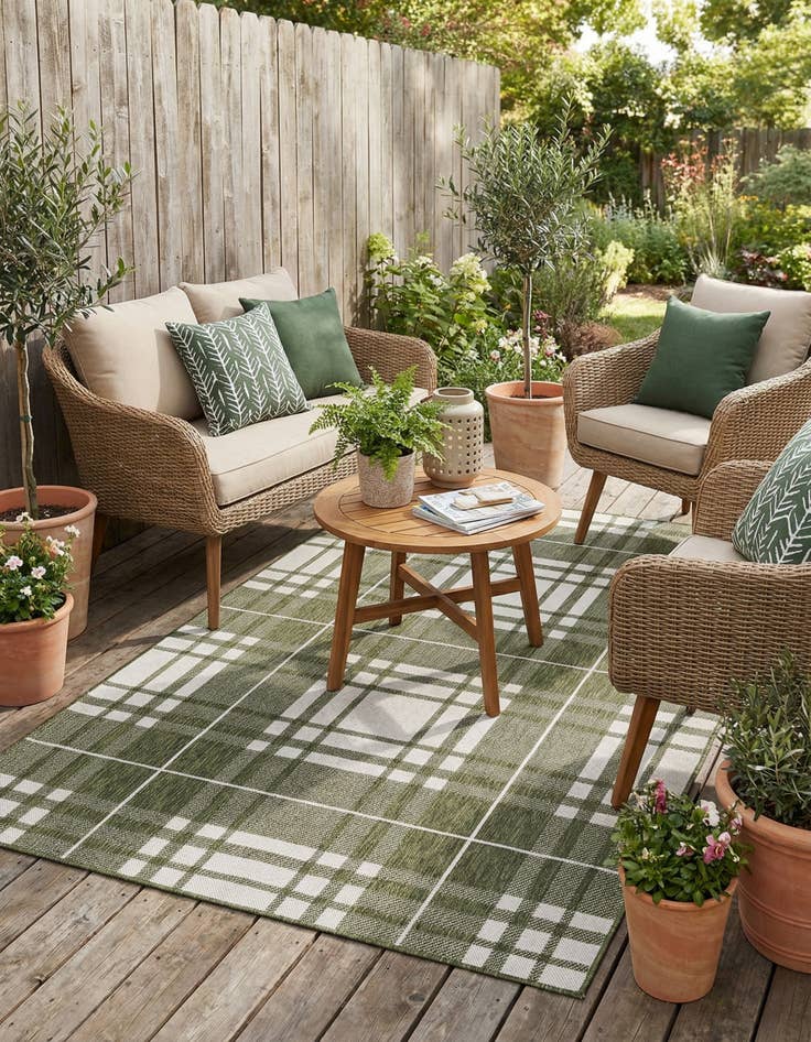 Detail image of 5' 3 x 8'  Washable Checkered Indoor / Outdoor Rug