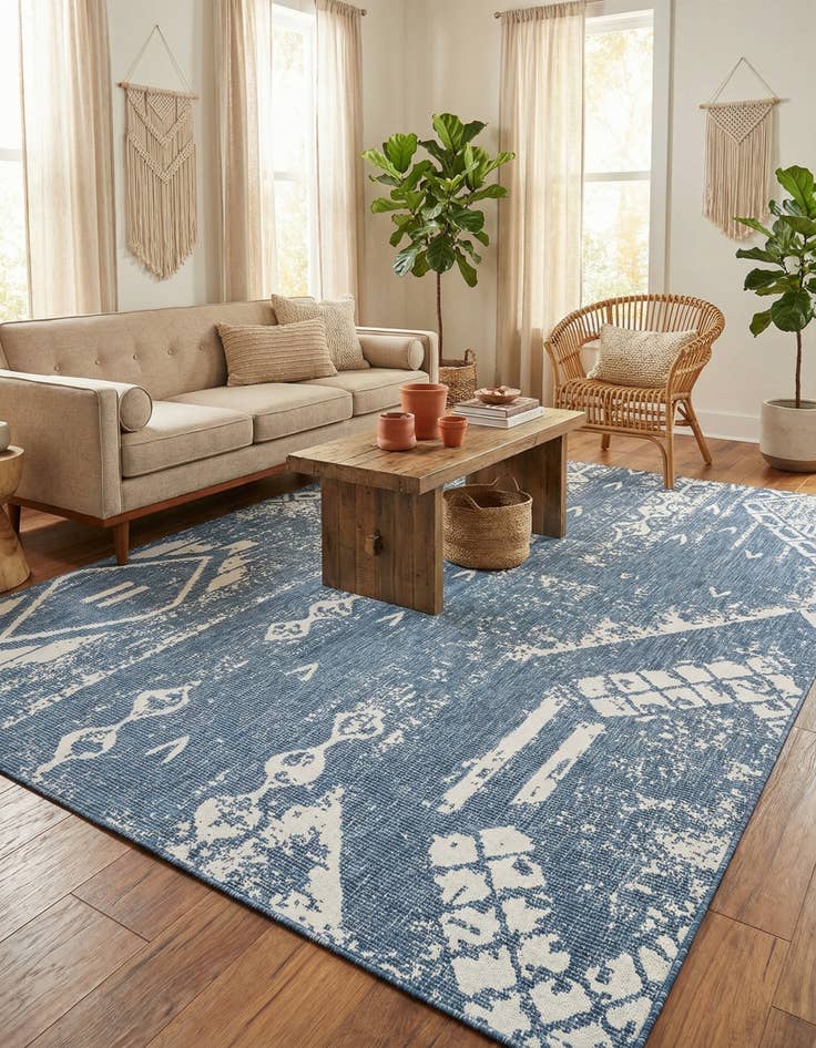 Detail image of  9' x 12'  Washable Bohemian Indoor / Outdoor Rug