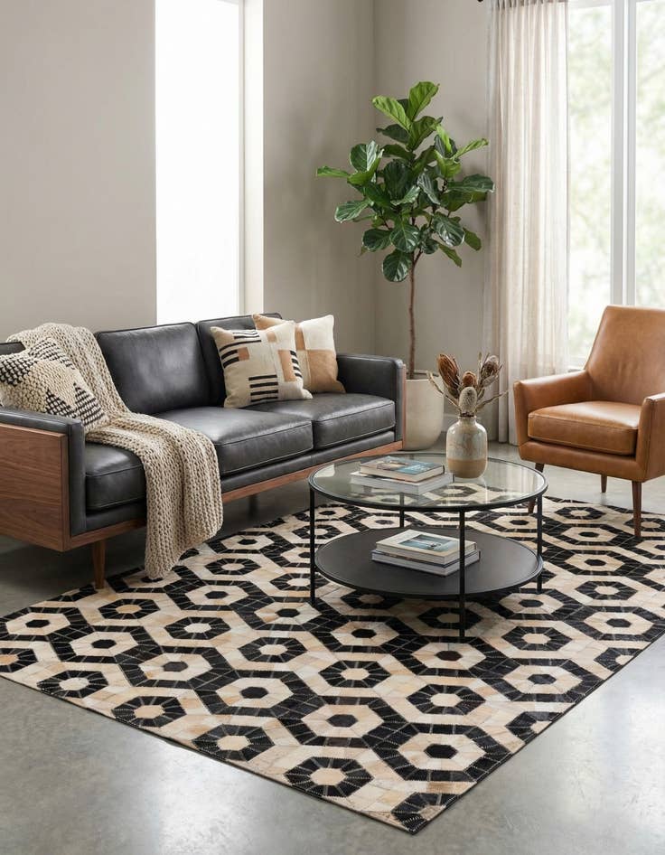 Detail image of  4' x 6' 3 Cowhide Leather Rug