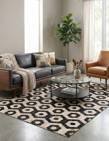 4' x 6' 3 Cowhide Leather Rug