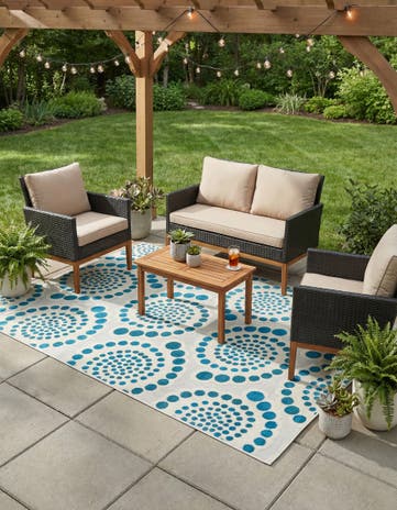 Cream Easy-Clean Modern Indoor / Outdoor Rug
