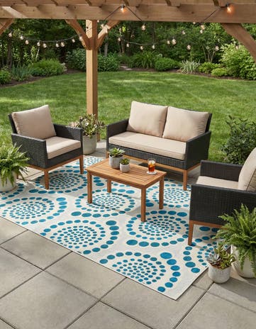 Cream Easy-Clean Modern Indoor / Outdoor Rug