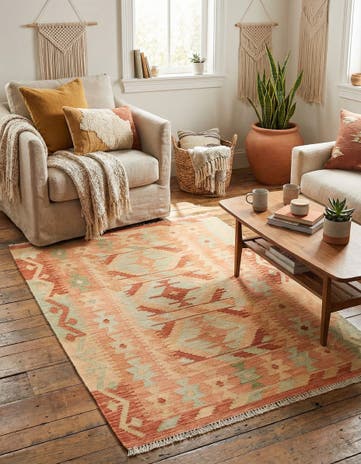 3' 4 x 5' Hand Woven Kilim Waziri Wool Rug