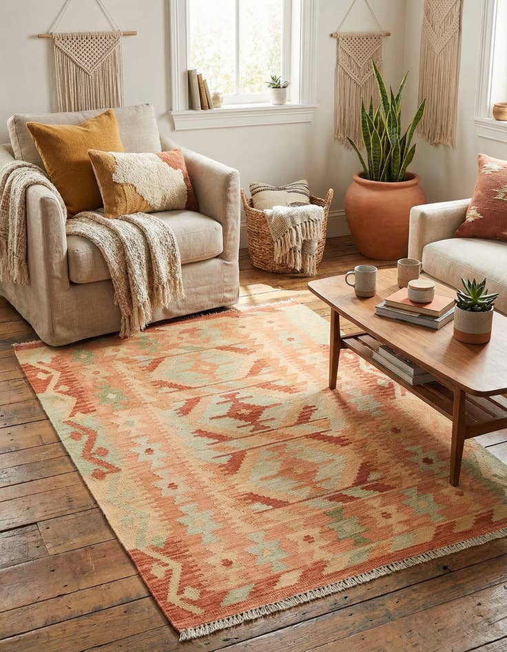 Detail image of 3' 4 x 5'  Hand Woven Kilim Waziri Wool Rug