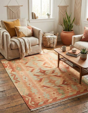 3' 4 x 5' Hand Woven Kilim Waziri Wool Rug