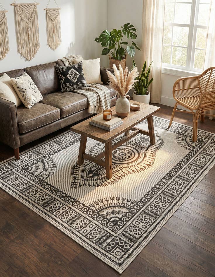 Detail image of 5' 3 x 7' Easy-Clean Traditional Indoor / Outdoor Rug