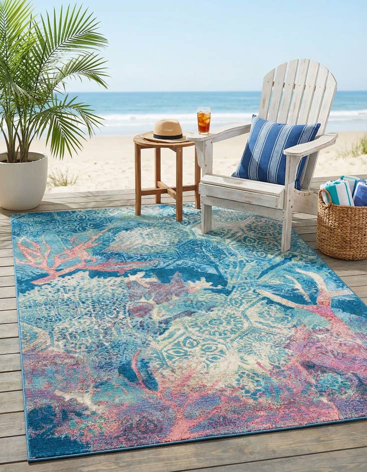 Detail image of 6' x 9'  Washable Coastal Indoor / Outdoor Rug