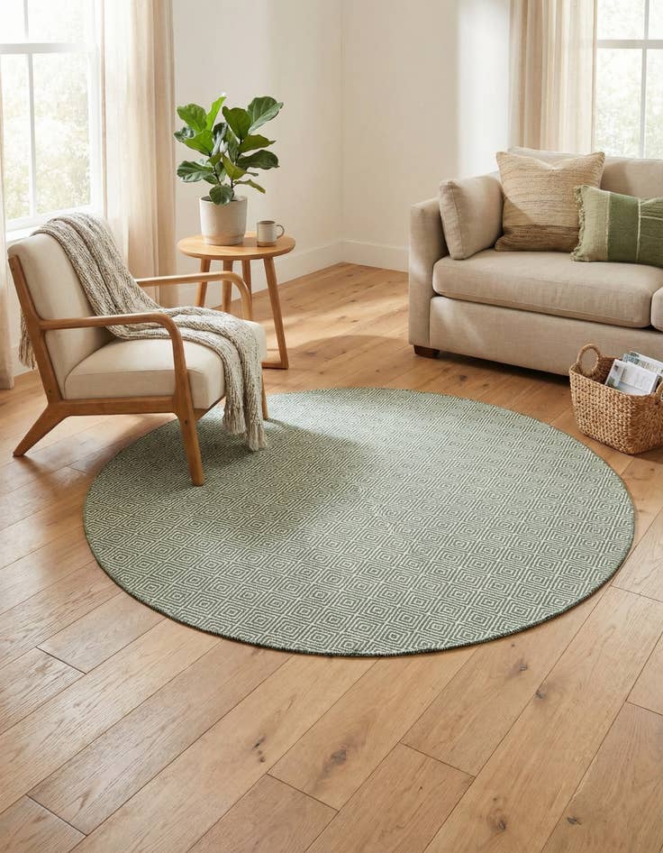 Detail image of 6' 1 x 6' 1 Hand Woven Geo Trellis Flatweave Round Rug