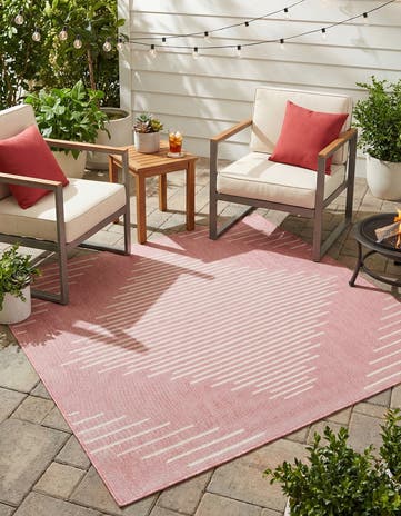 Pink Easy-Clean Modern Indoor / Outdoor Square Rug