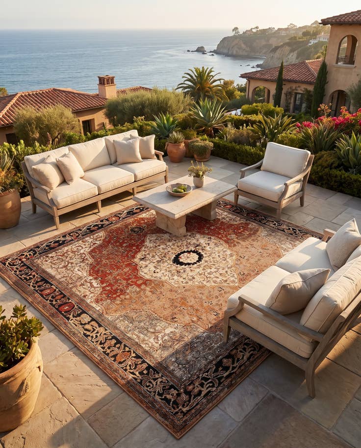 Detail image of 10' x 10' Easy-Clean Traditional Indoor / Outdoor Square Rug