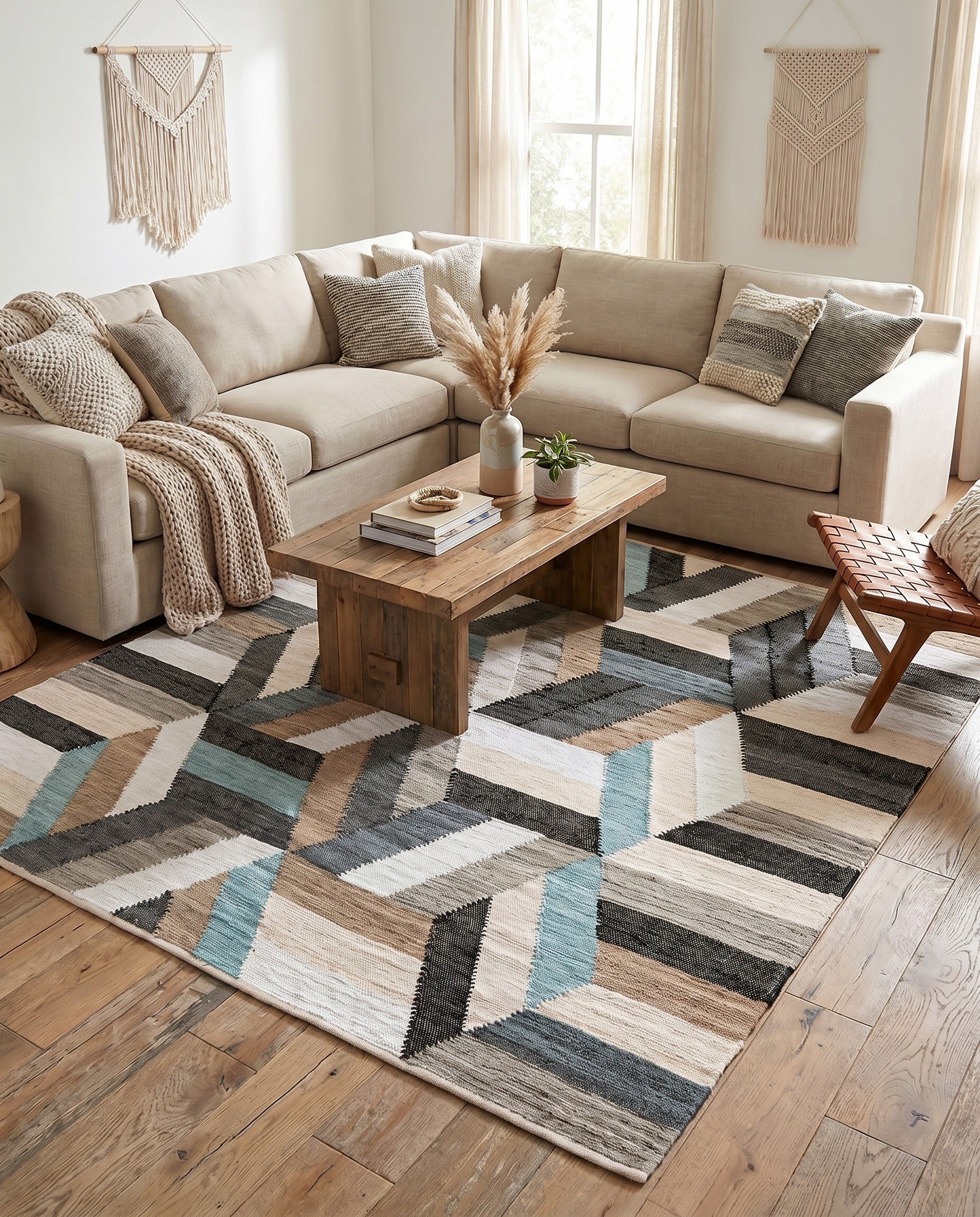 Blue Hand Braided Chindi Cotton Square Rug