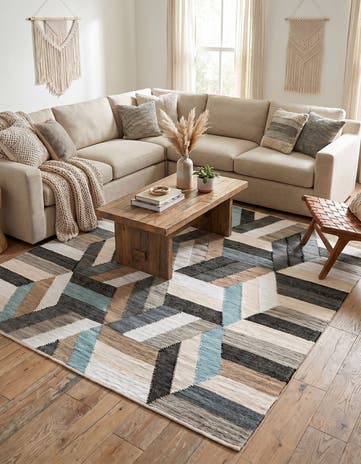Blue Hand Braided Chindi Cotton Square Rug