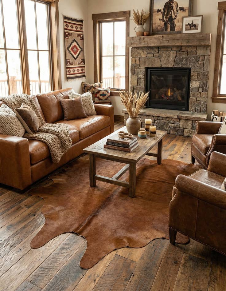 Detail image of 6' 1 x 6' 1 Cowhide Leather Square Rug