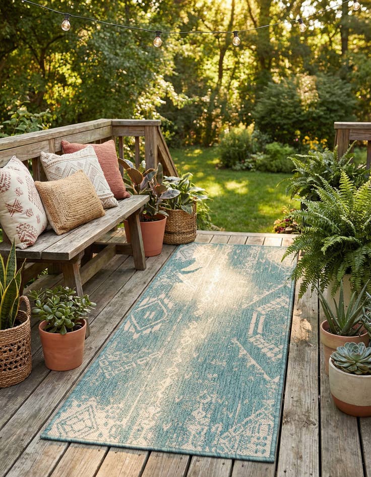 Detail image of 2' x 5' 3  Washable Bohemian Indoor / Outdoor Runner Rug