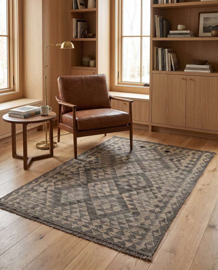 4' 2 x 6' 2 Hand Woven Kilim Maymana Wool Rug