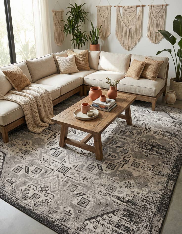 Detail image of 10' x 14'  Washable Aztec Indoor / Outdoor Rug