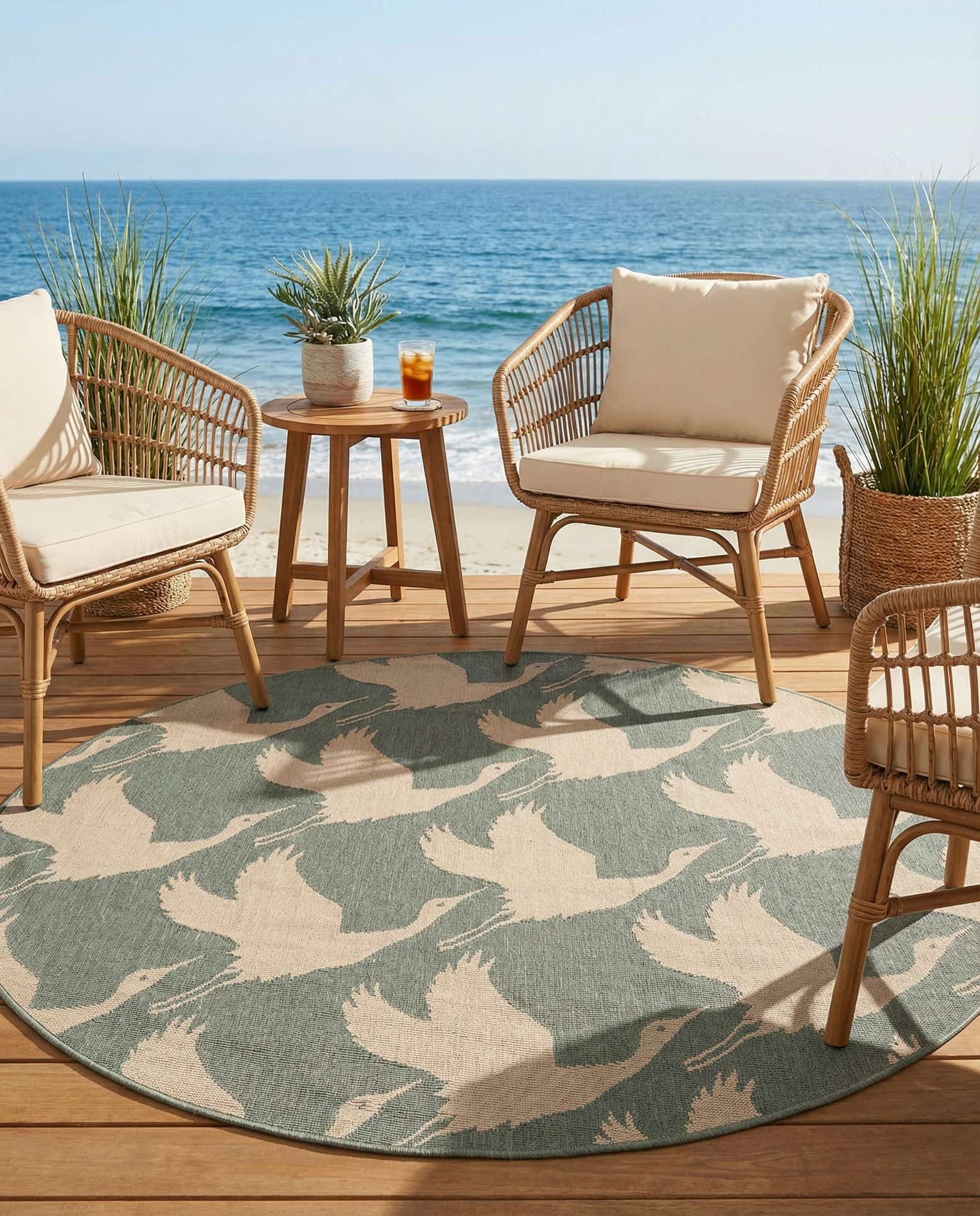 5' x 5' Easy-Clean Coastal Indoor / Outdoor Round Rug