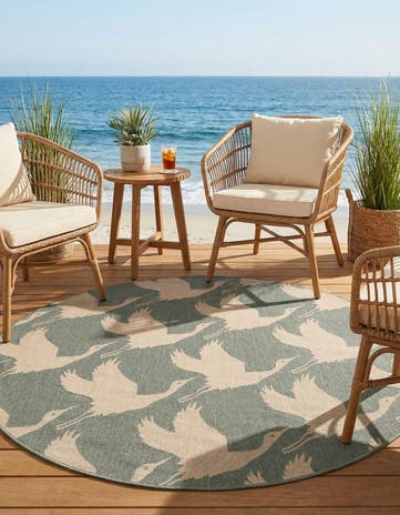 5' x 5' Easy-Clean Coastal Indoor / Outdoor Round Rug