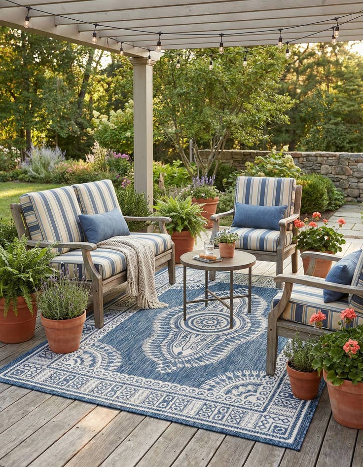 Detail image of 5' 3 x 7' Easy-Clean Traditional Indoor / Outdoor Rug
