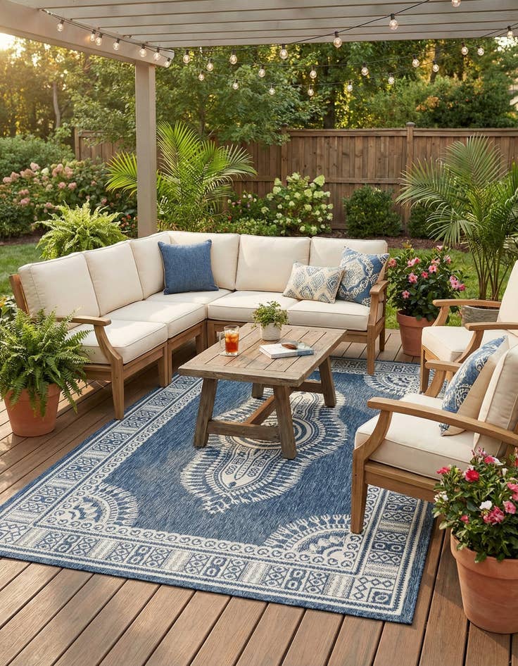 Detail image of  5' 3 x 8'  Washable Traditional Indoor / Outdoor Rug