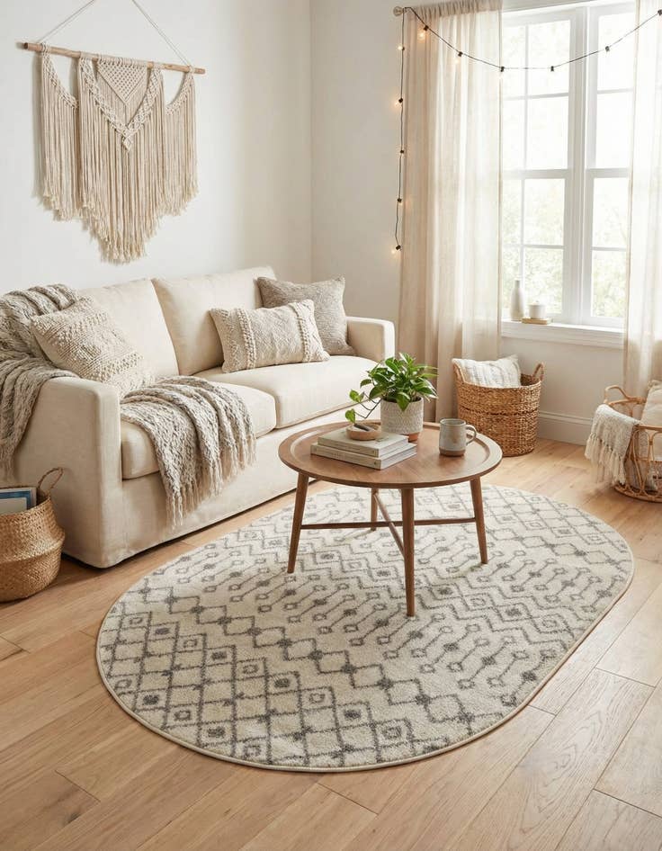 Detail image of  4' x 6' Moroccan Trellis Oval Rug