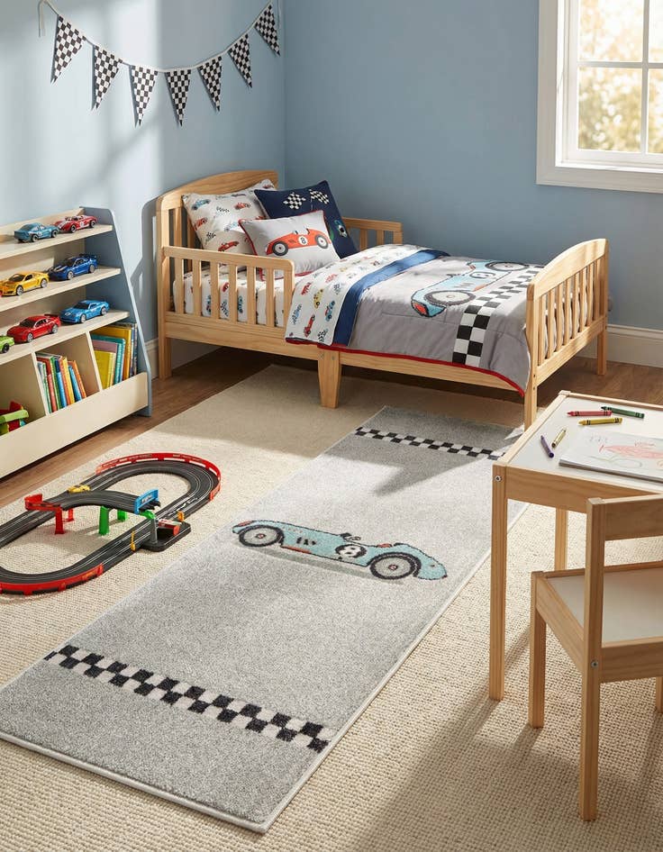 Detail image of 2' 2 x 6' Racecar Whimsy Kids Runner Rug