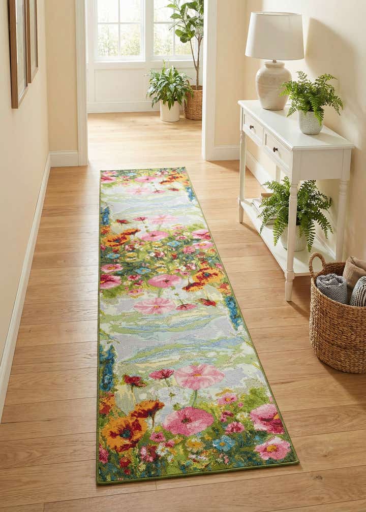 2' 7 x 12' Easy-Clean Botanical Indoor / Outdoor Runner Rug