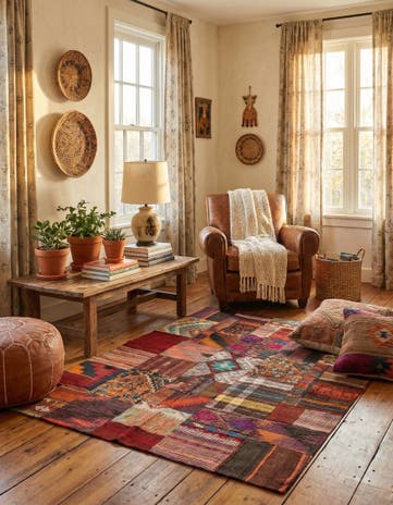 4' x 5' 10 Hand Woven Kilim Patchwork Wool Rug