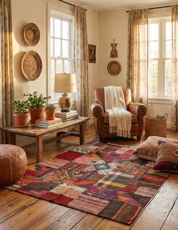 4' x 5' 10 Hand Woven Kilim Patchwork Wool Rug