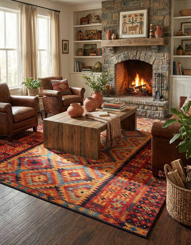 Detail image of  12' x 12'  Washable Tribal Indoor / Outdoor Square Rug