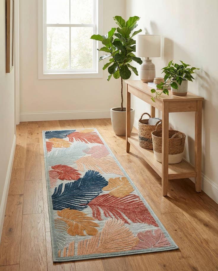 Detail image of 2' 2 x 8' Easy-Clean Botanical Indoor / Outdoor Runner Rug