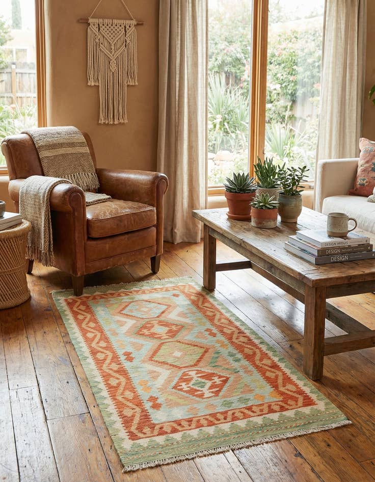 Detail image of  3' 2 x 5'  Hand Woven Kilim Waziri Wool Rug