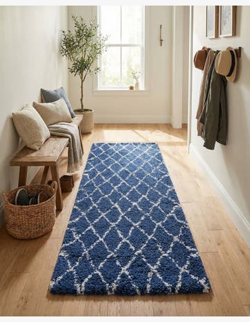 Navy Blue Marrakesh Shag Runner Rug